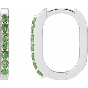 14K White Gold 14 X 10.25 Mm 1.6 Mm Natural Tsavorite Garnet Round 1.5 Mm Pair Hinged Polished Natural Tsavorite Garnet Hoop Earrings