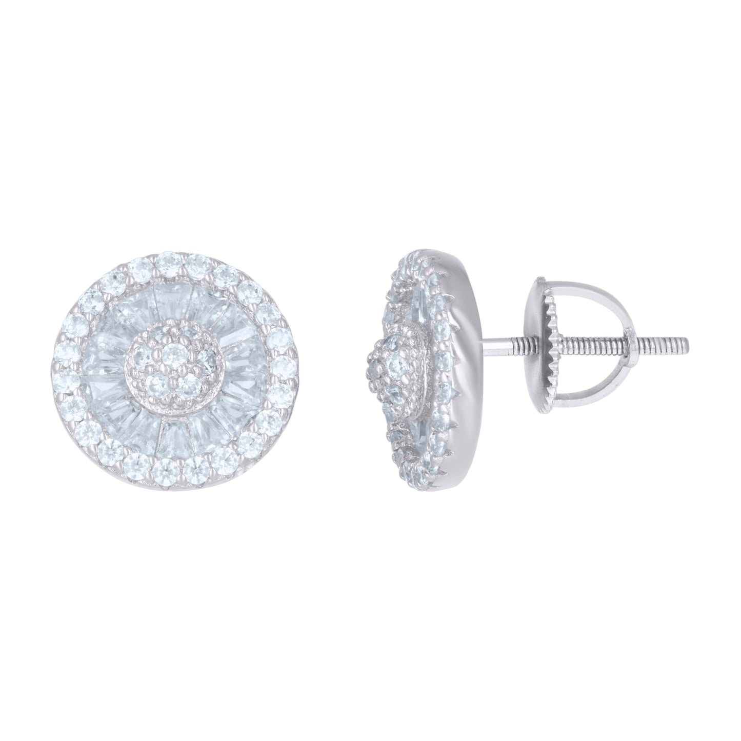 Sterling Silver Or Yellow-Tone Mens Baguette Round Cubic-Zirconia Fashion Stud Earrings