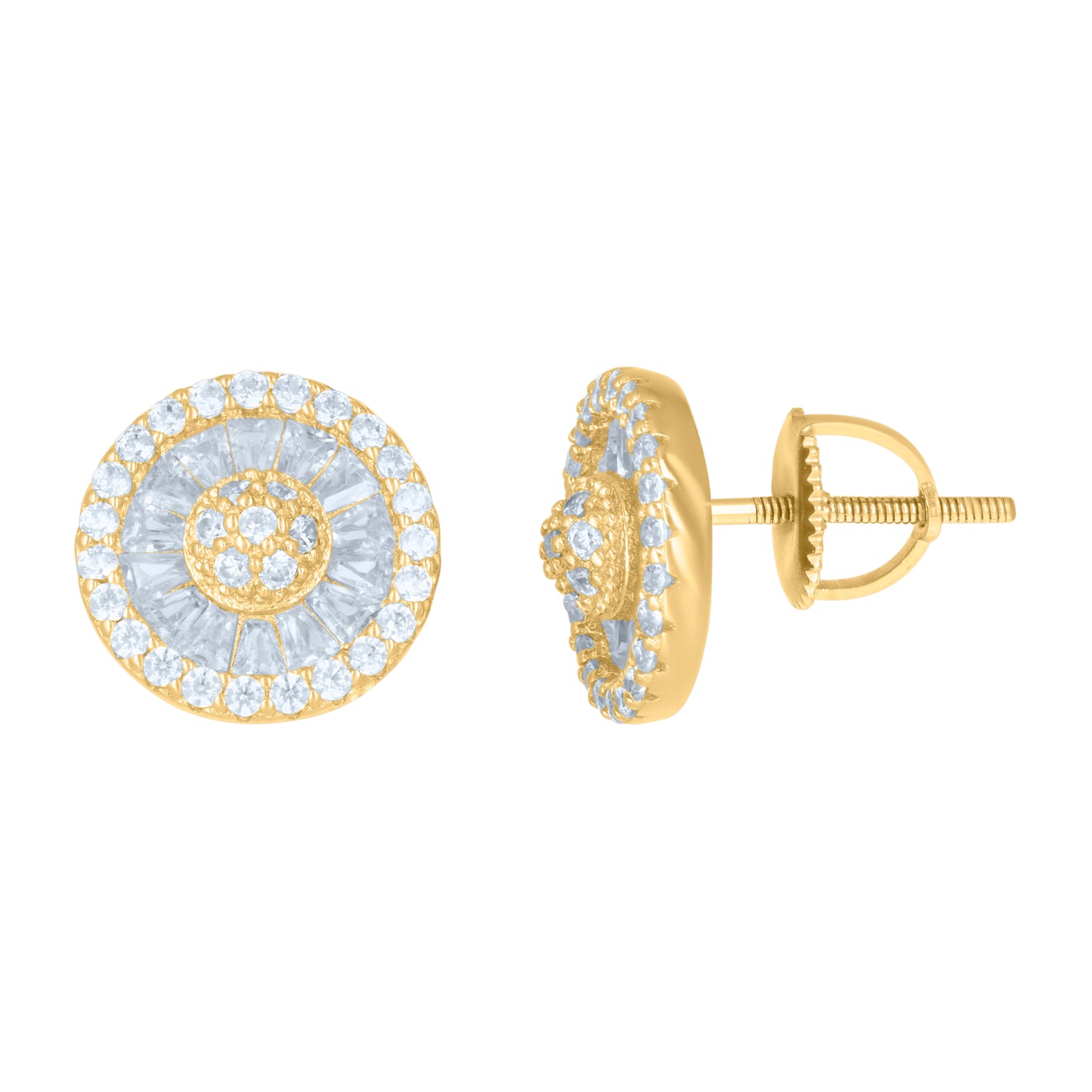 Sterling Silver Or Yellow-Tone Mens Baguette Round Cubic-Zirconia Fashion Stud Earrings
