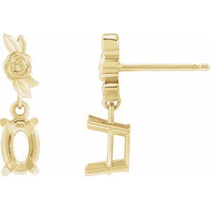 14K Yellow Gold Oval 8 X 6 Mm Floral Dangle Earring Mounting