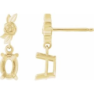14K Yellow Gold Oval 8 X 6 Mm Floral Dangle Earring Mounting