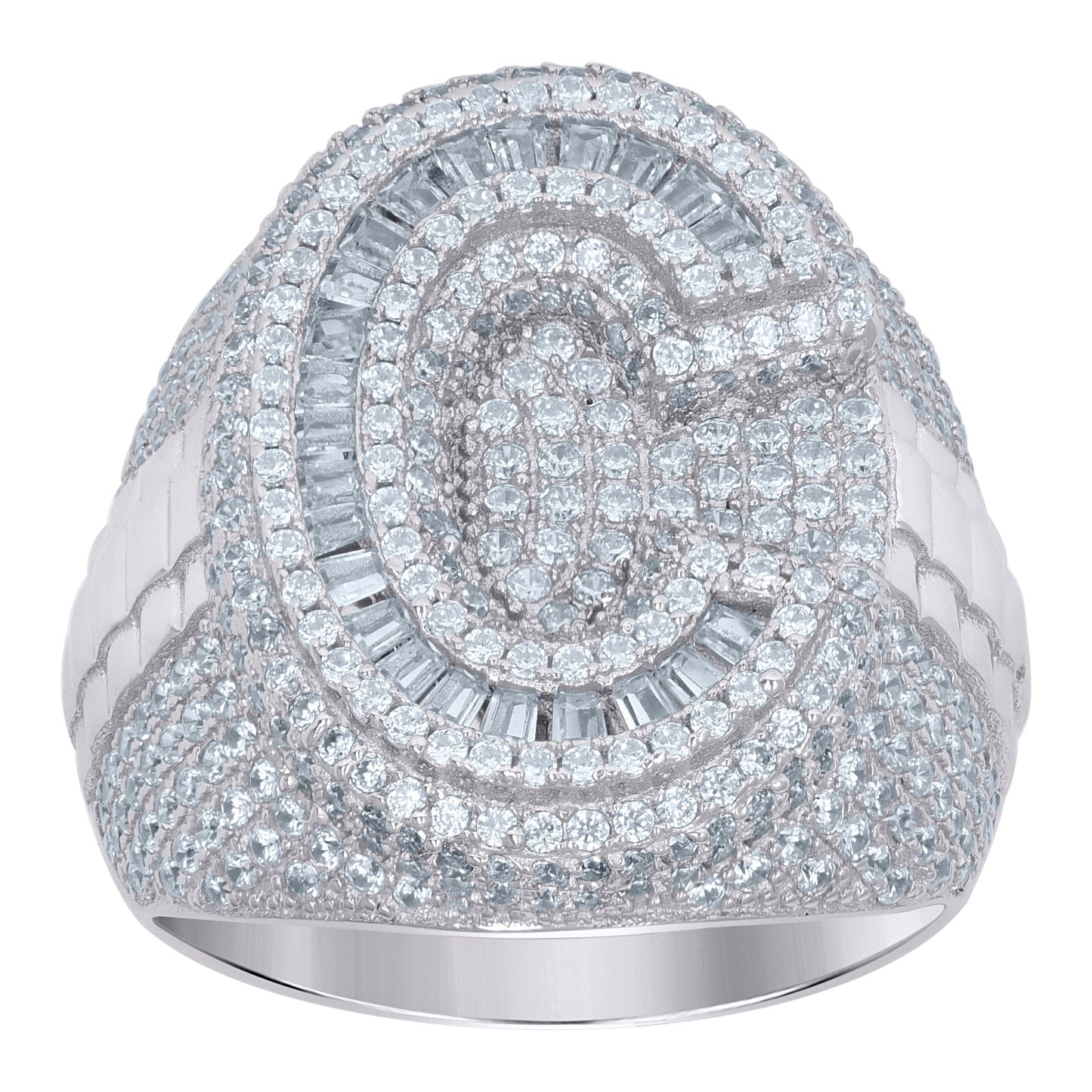 Sterling Silver Mens Baguette Cubic-Zirconia Alphabet Initials Ring