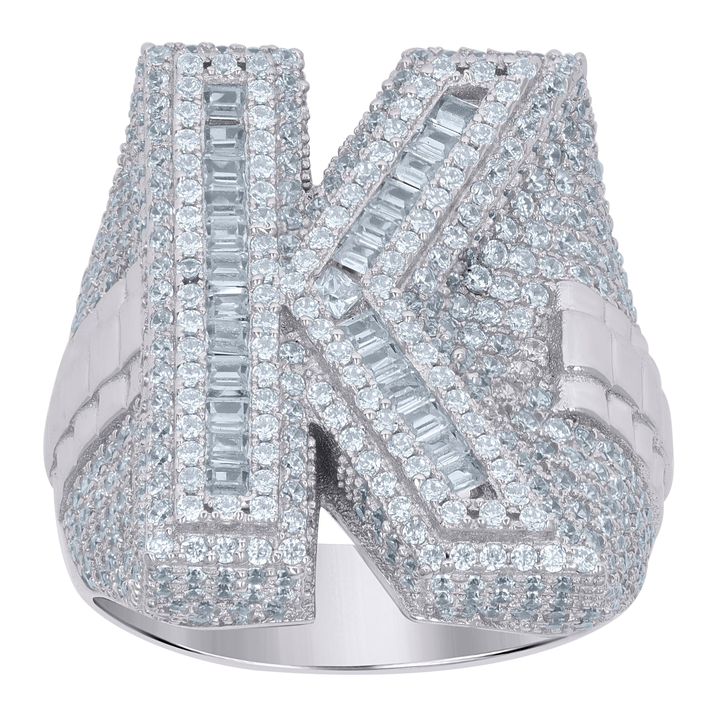 Sterling Silver Mens Baguette Cubic-Zirconia Alphabet Initials Ring