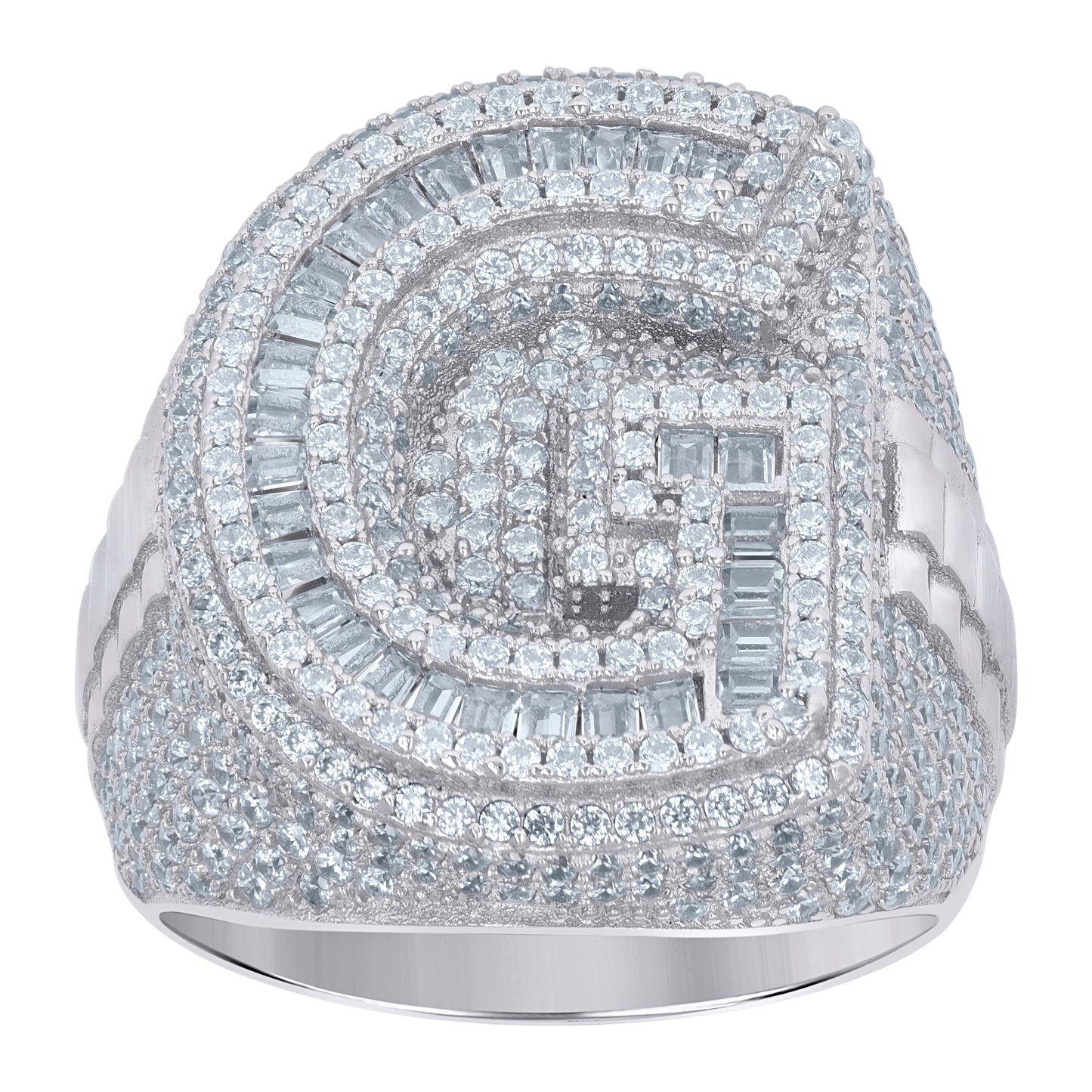 Sterling Silver Mens Baguette Cubic-Zirconia Alphabet Initials Ring