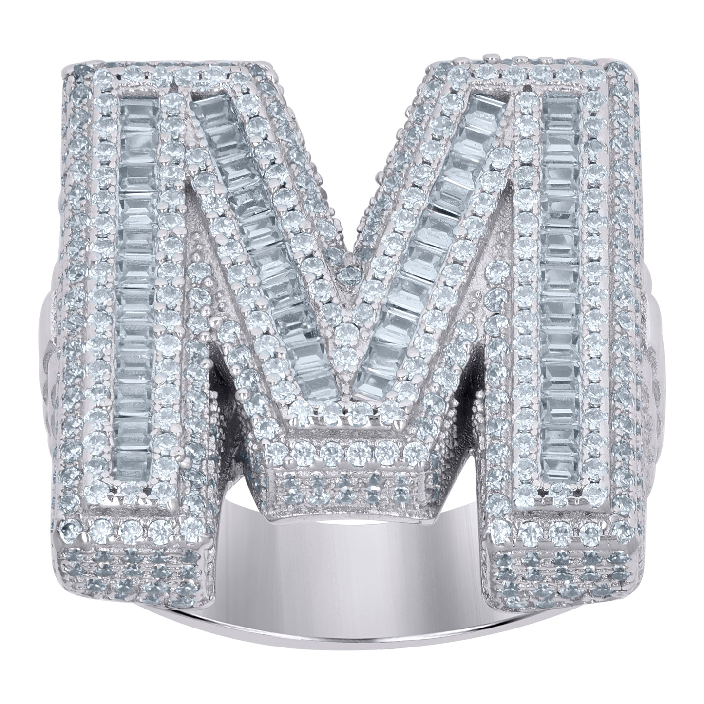 Sterling Silver Mens Baguette Cubic-Zirconia Alphabet Initials Ring