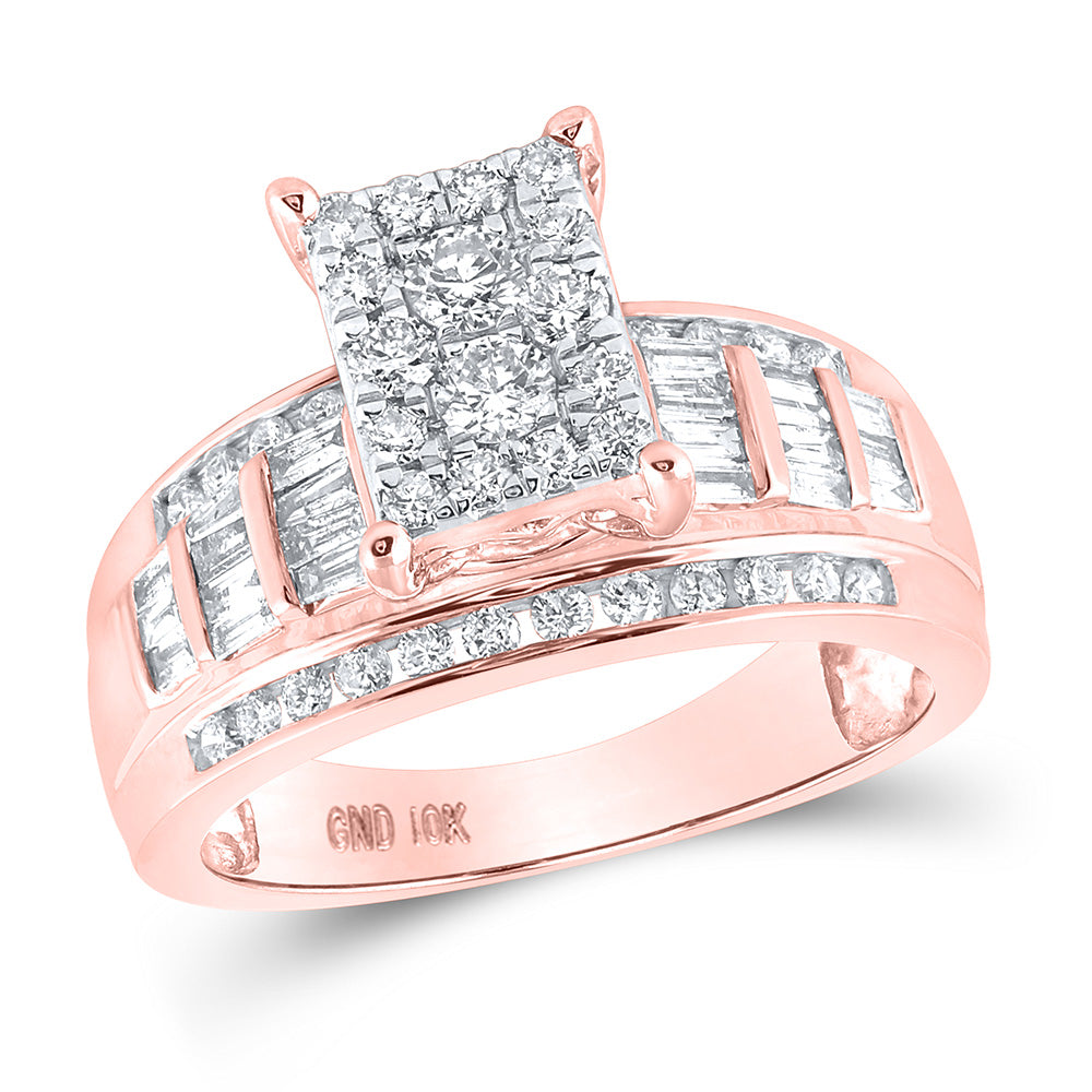 10K Rose Gold Round Diamond Cluster Bridal Wedding Engagement Ring 7/8 Cttw, Womens Size: 5-10