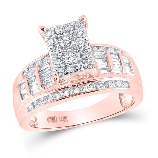 10K Rose Gold Round Diamond Cluster Bridal Wedding Engagement Ring 7/8 Cttw, Womens Size: 5-10