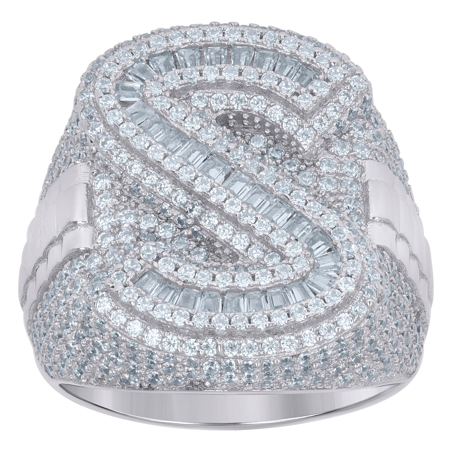 Sterling Silver Mens Baguette Cubic-Zirconia Alphabet Initials Ring