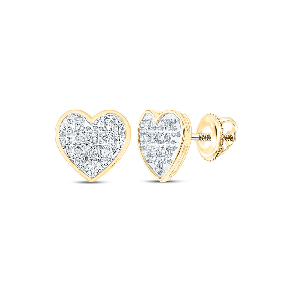 10K White Or Yellow Gold Womens Round Diamond Heart Earrings