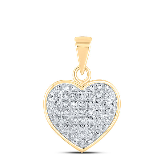10K Yellow Gold Womens Round Diamond Heart Pendant 1/10 Cttw, Length: 0.74 In, Width: 0.51 In
