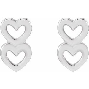 14K White Gold Two Heart Drop Earrings