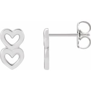 14K White Gold Two Heart Drop Earrings