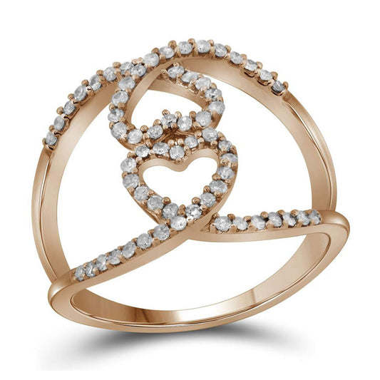 10K Rose Gold Womens Round Diamond Open Double Heart Fashion Ring 1/3 Cttw, Womens Size: 5-10