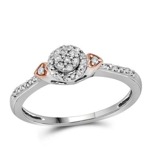 10K Two-tone Gold Womens Round Diamond Cluster Double Heart Ring 1/6 Cttw, Womens Size: 5-10