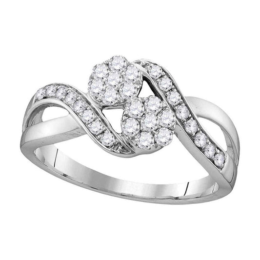 14K White Gold Round Diamond 2-stone Bridal Wedding Engagement Ring 1/2 Cttw, Womens Size: 5-10
