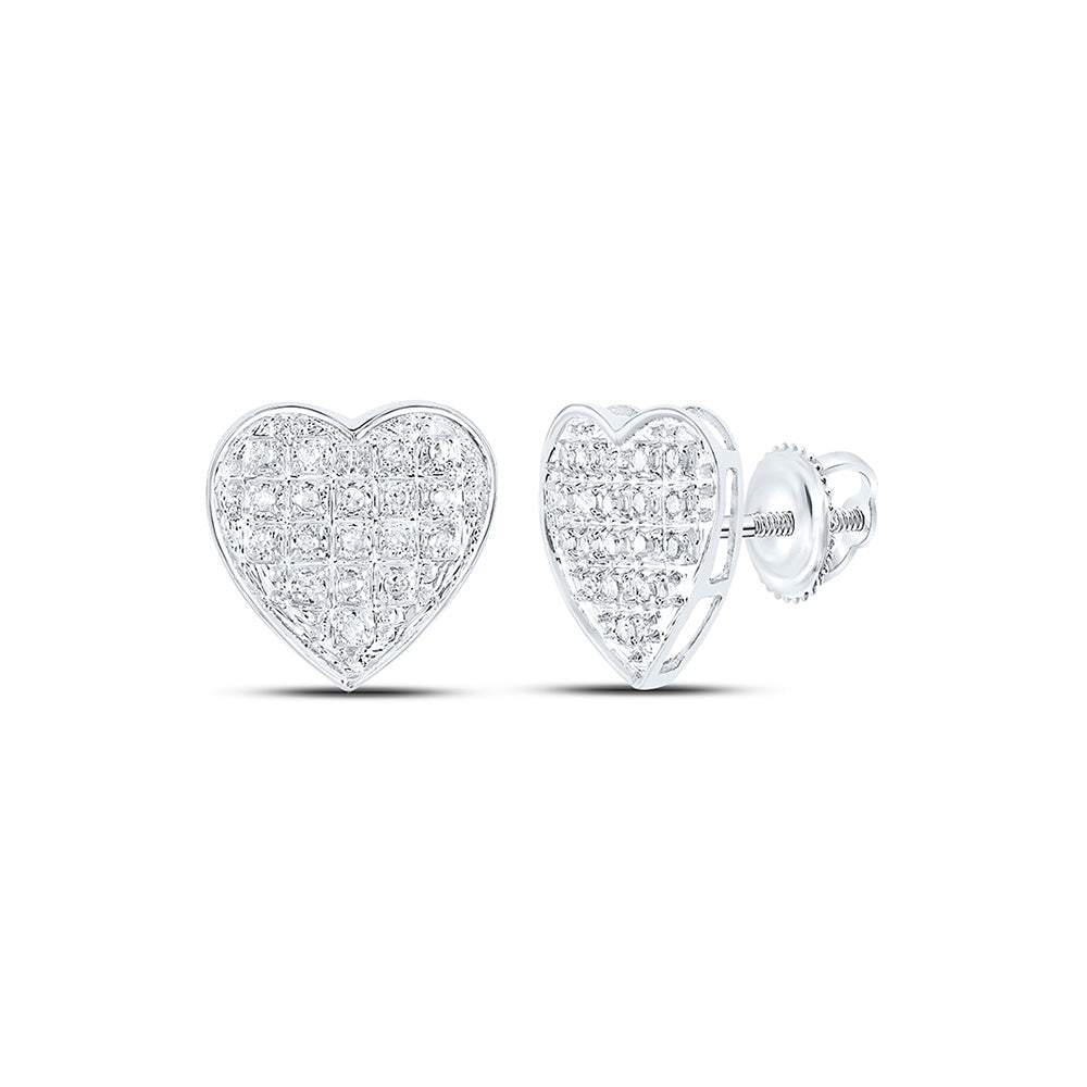 10K Yellow Or White Gold  Womens Round Diamond Heart Earrings 1/10 Cttw, Length: 0.31 In, Width: 0.37 In