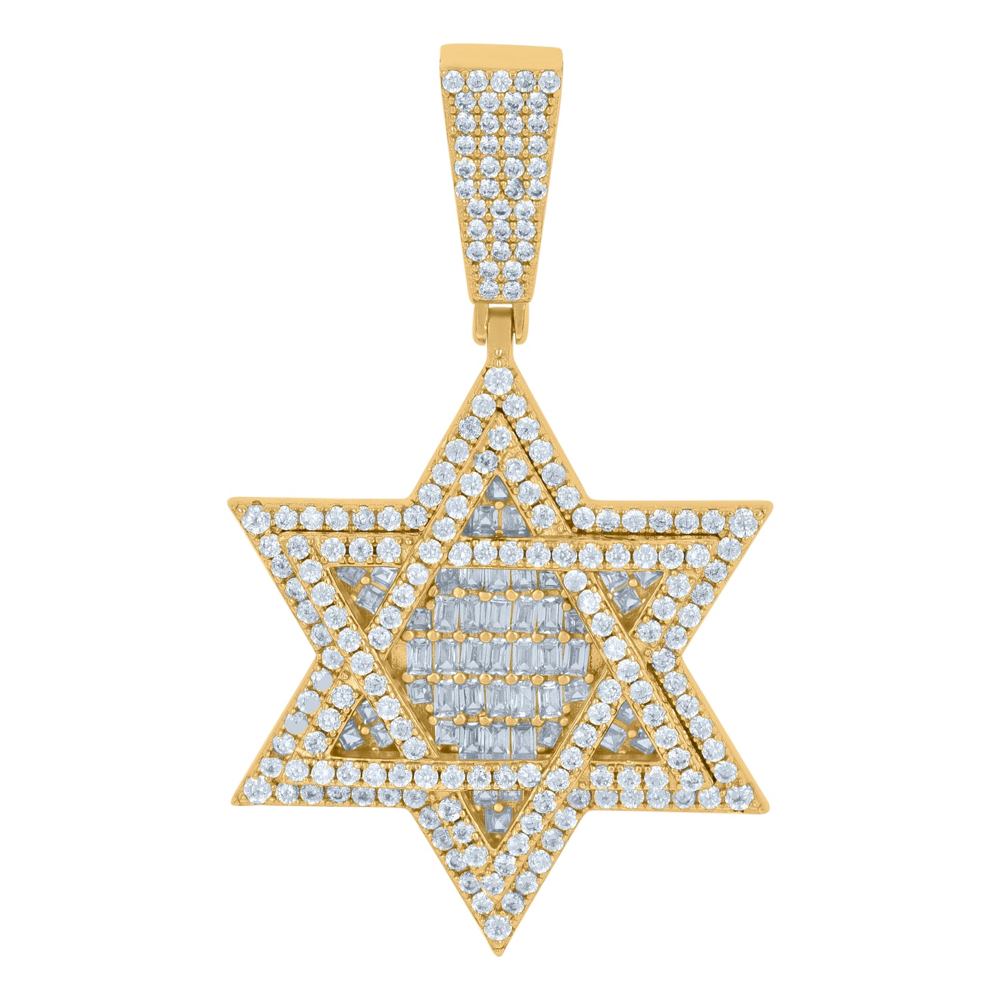 Sterling Silver Men Baguette Cubic-Zirconia Star Of David Symbol Religious Charm Pendant