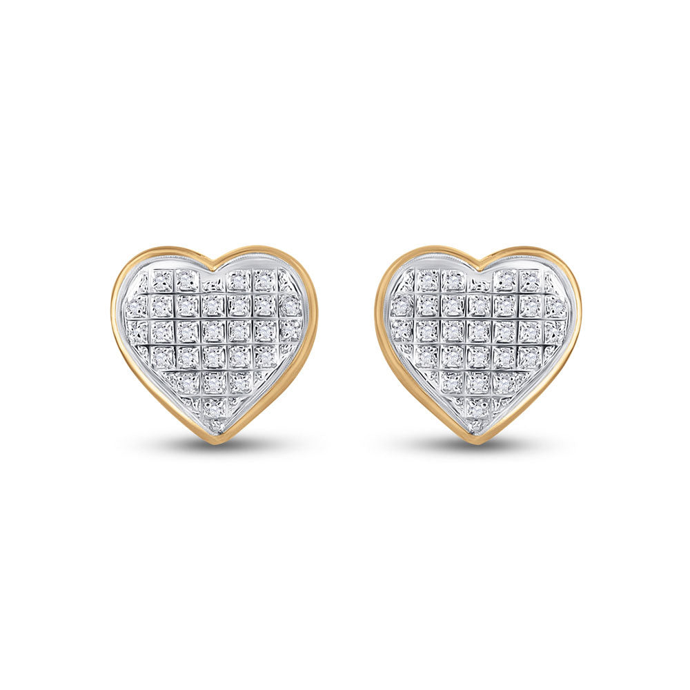 10K Yellow Gold Womens Round Diamond Heart Earrings 1/6 Cttw, Length: 0.43 In, Width: 0.41 In