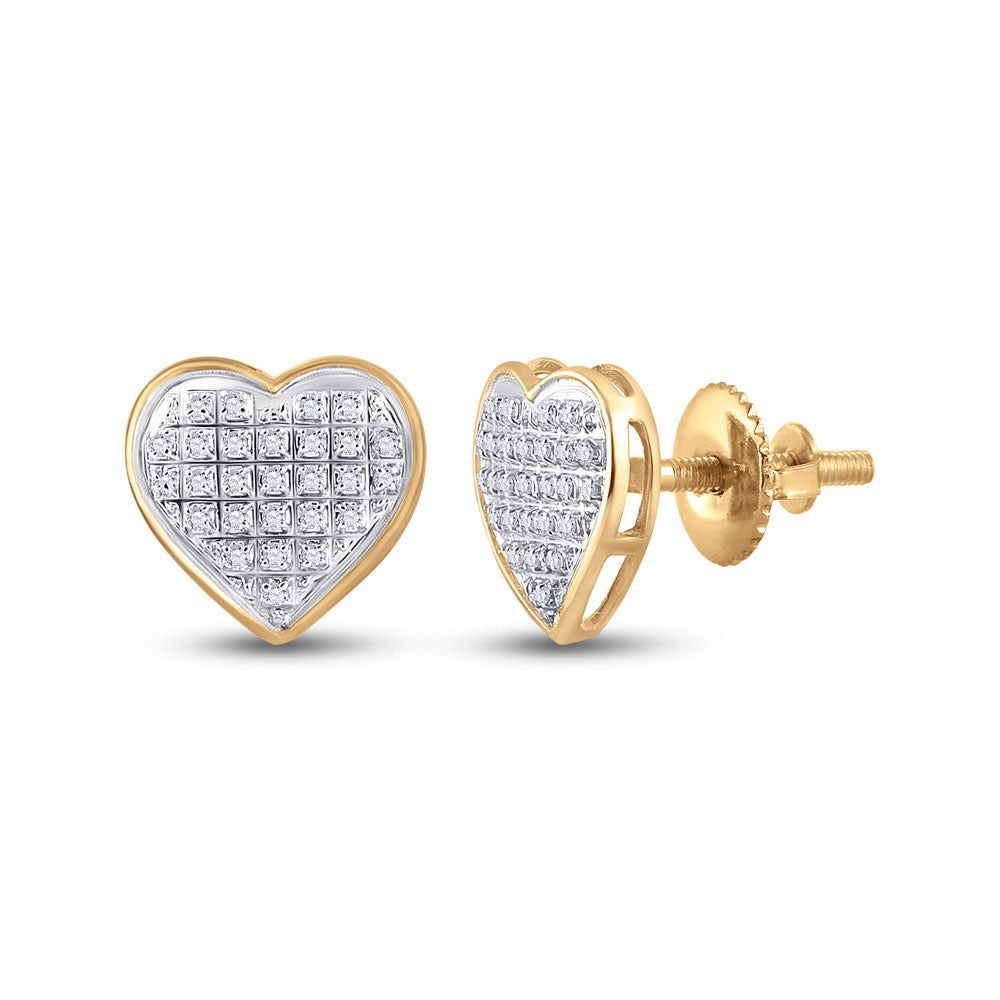 10K Yellow Gold Womens Round Diamond Heart Earrings 1/6 Cttw, Length: 0.43 In, Width: 0.41 In