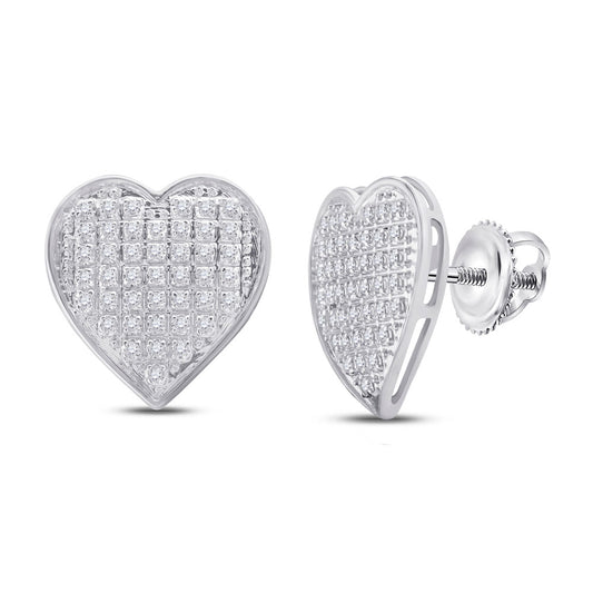 10K White Or Yellow Gold Womens Round Diamond Heart Cluster Earrings