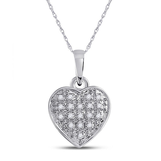 10K White Gold Womens Round Diamond Heart Pendant 1/20 Cttw, Length: 0.61 In, Width: 0.39 In