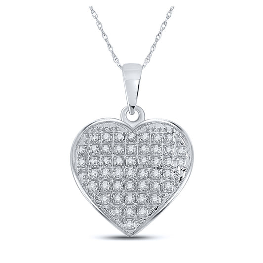 10K White Gold Womens Round Diamond Heart Pendant 1/6 Cttw, Length: 0.79 In, Width: 0.57 In