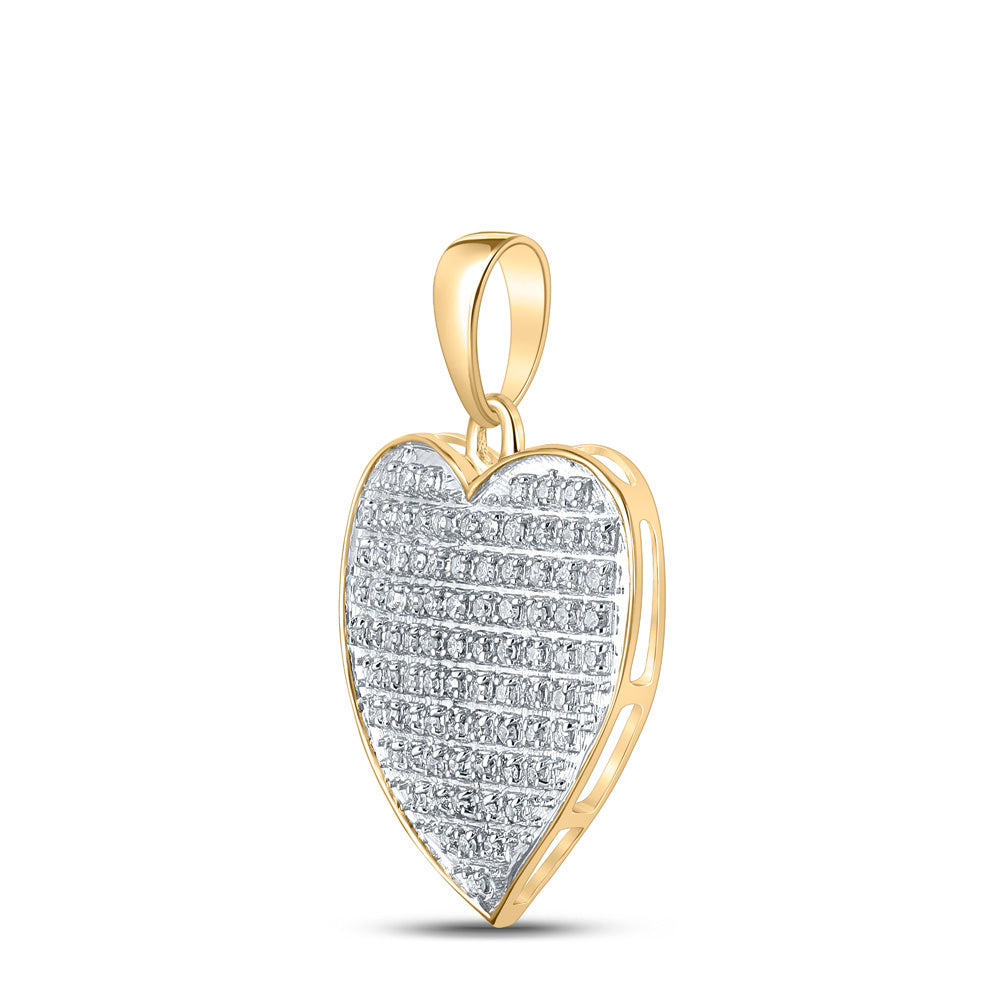 10K Yellow Gold Womens Round Diamond Heart Pendant 1/4 Cttw, Length: 0.96 In, Width: 0.72 In