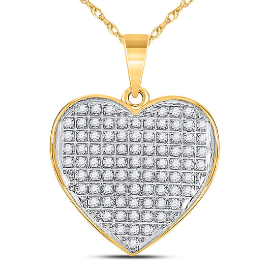 10K Yellow Gold Womens Round Diamond Heart Pendant 1/4 Cttw, Length: 0.96 In, Width: 0.72 In