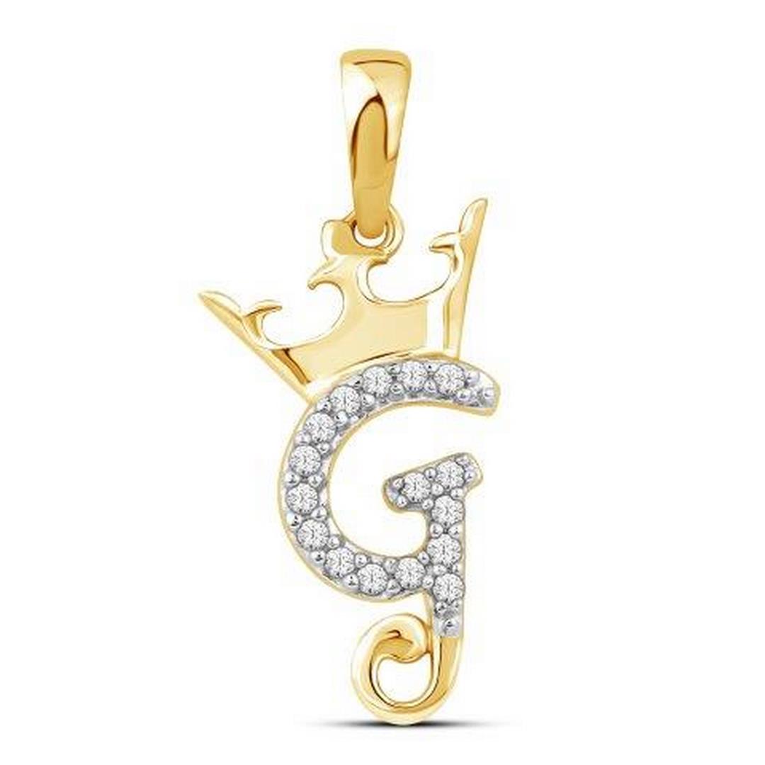 10K Yellow Gold 0.04 Cttw Diamond Crown Initial Charm