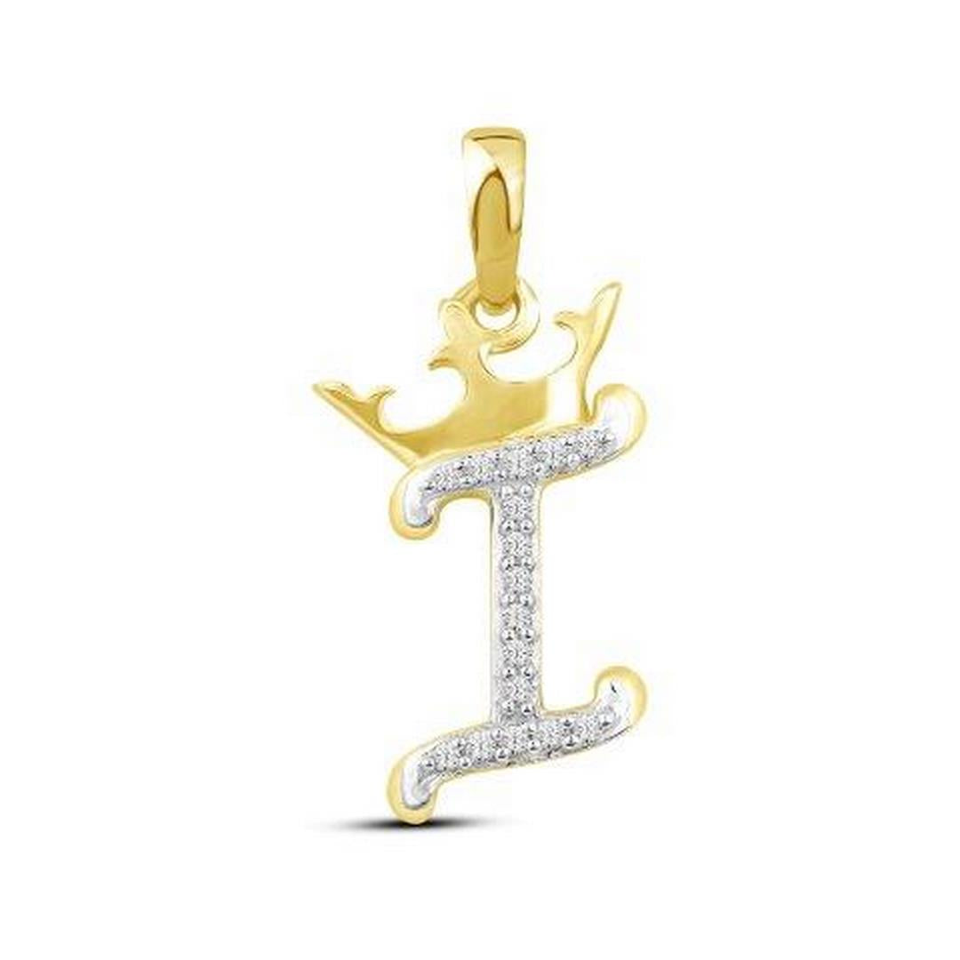 10K Yellow Gold 0.04 Cttw Diamond Crown Initial Charm