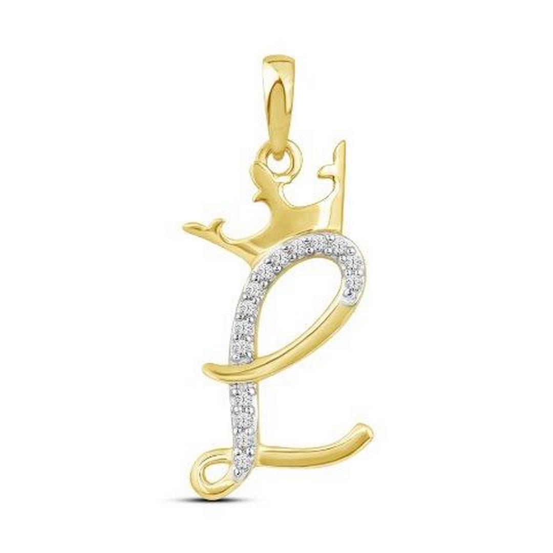 10K Yellow Gold 0.04 Cttw Diamond Crown Initial Charm
