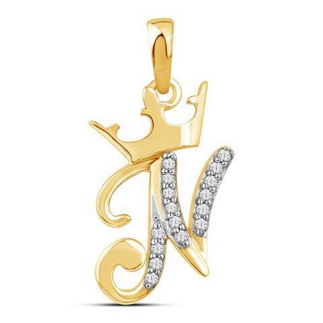 10K Yellow Gold 0.04 Cttw Diamond Crown Initial Charm