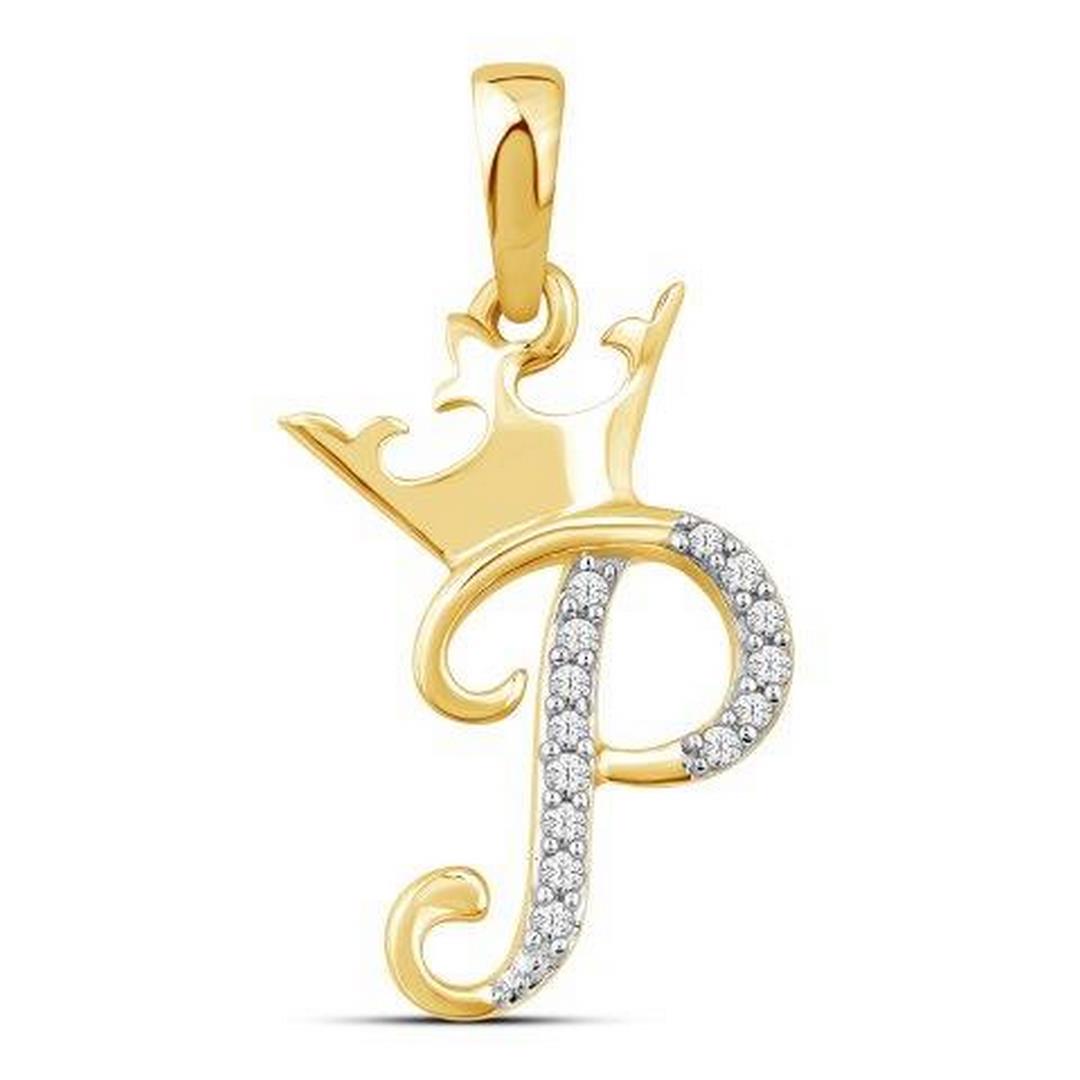 10K Yellow Gold 0.04 Cttw Diamond Crown Initial Charm