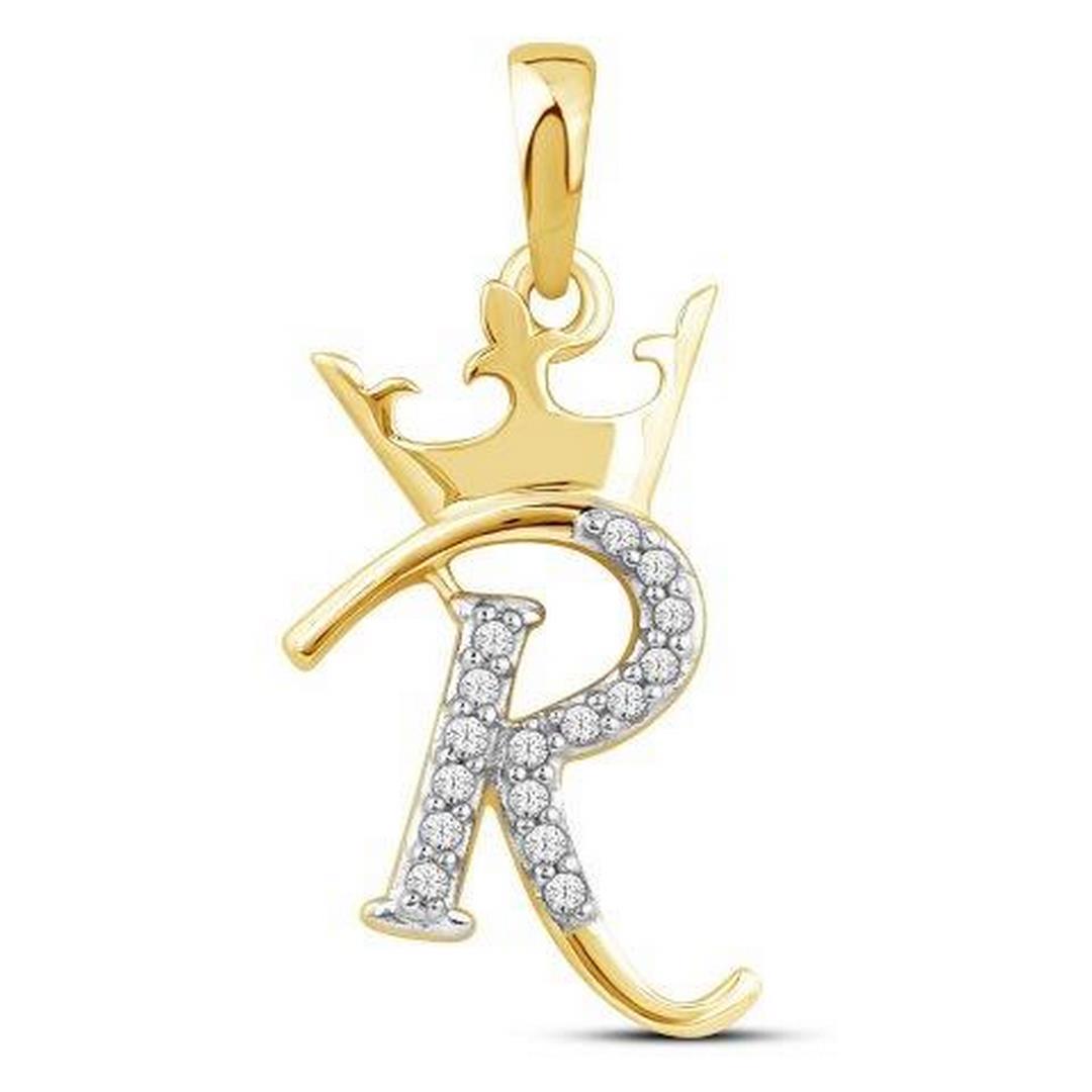 10K Yellow Gold 0.04 Cttw Diamond Crown Initial Charm
