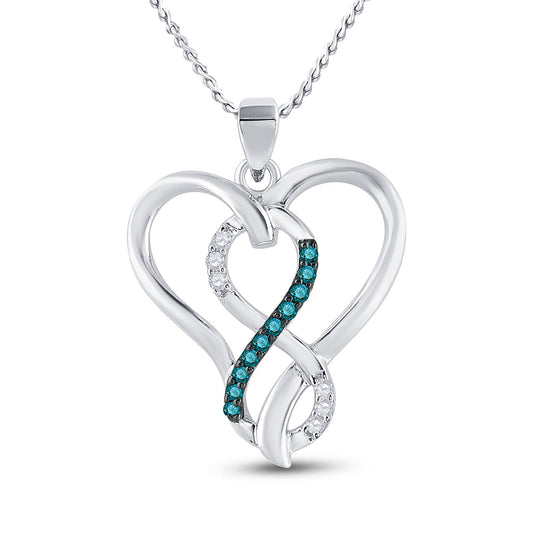 Sterling Silver Womens Round Blue Color Enhanced Diamond Heart Infinity Pendant 1/10 Cttw, Length: 0.85 In, Width: 0.68 In