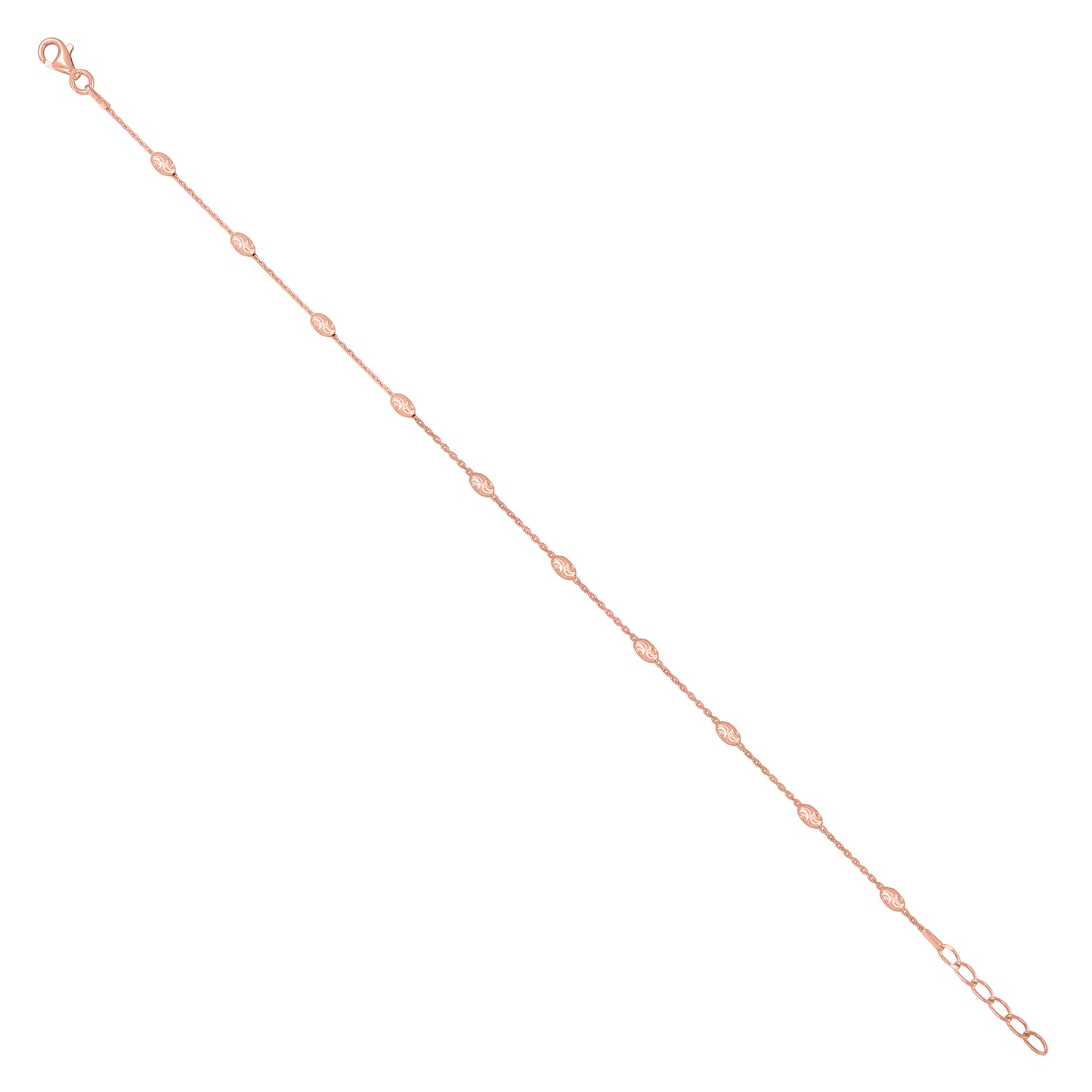 Sterling Silver Womens Station Oval Chain Anklet 3 mm Size 10 Inches