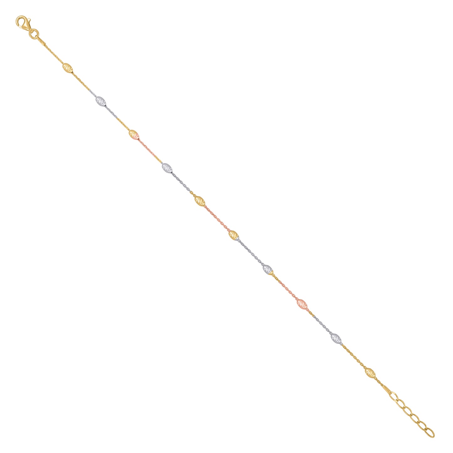 Sterling Silver Womens Station Oval Chain Anklet 3 mm Size 10 Inches