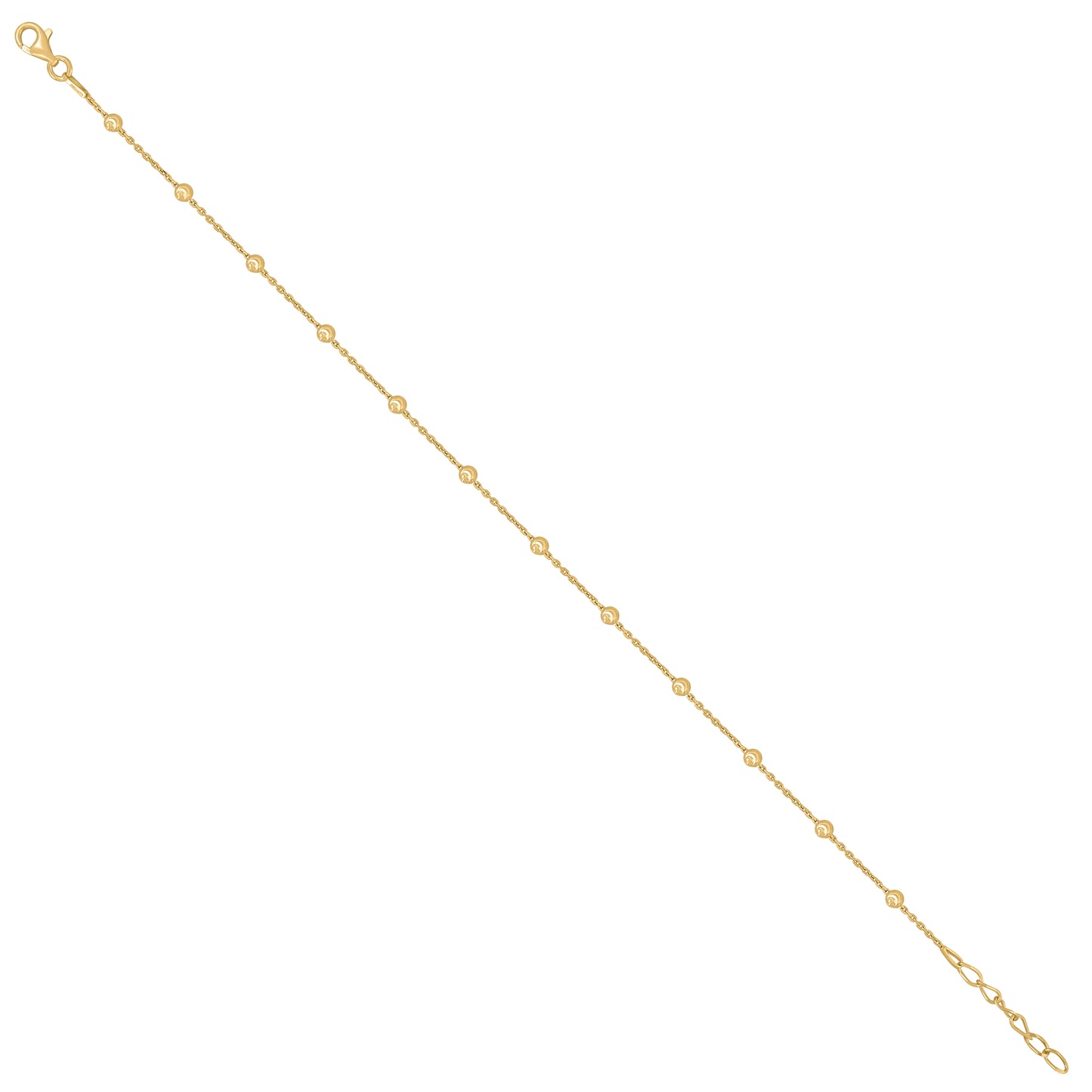 Sterling Silver Womens Station Round Chain Anklet 3 mm Size 10 Inches