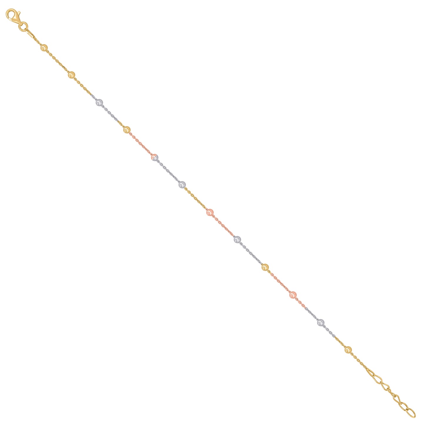 Sterling Silver Womens Station Round Chain Anklet 3 mm Size 10 Inches