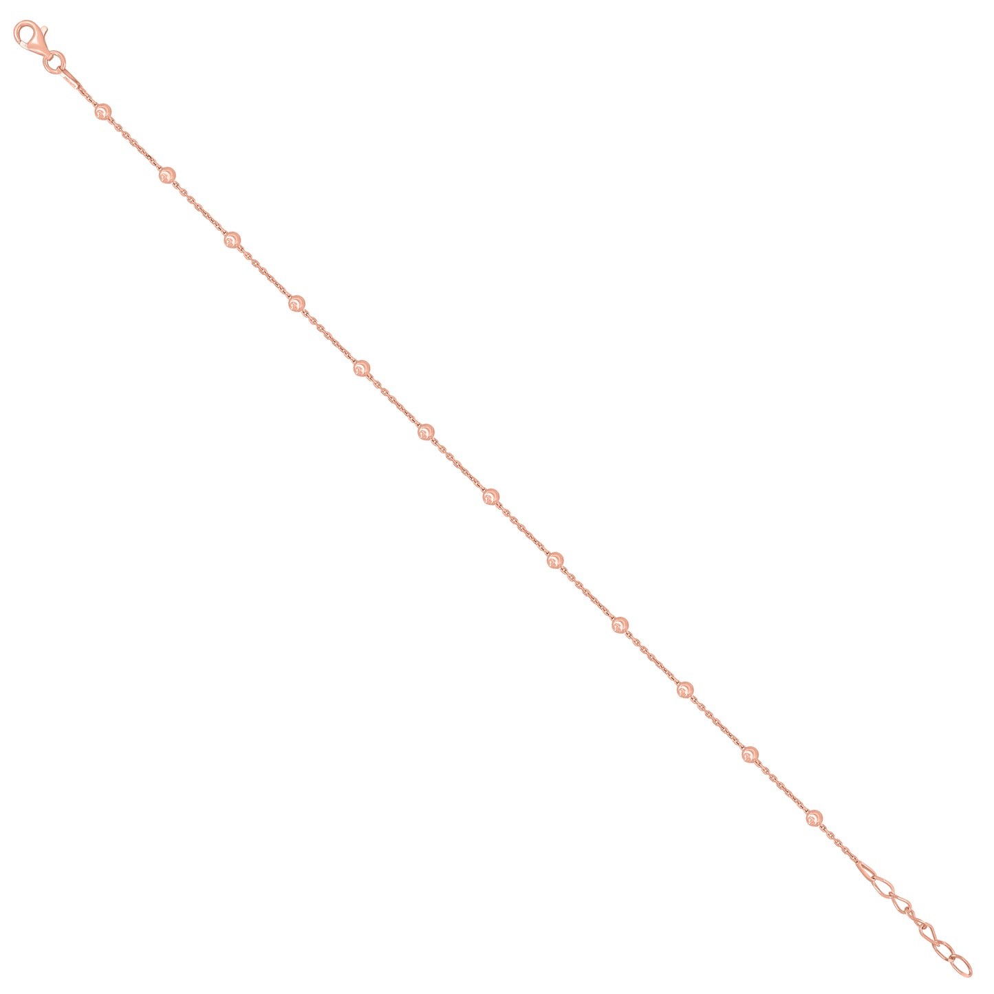 Sterling Silver Womens Station Round Chain Anklet 3 mm Size 10 Inches