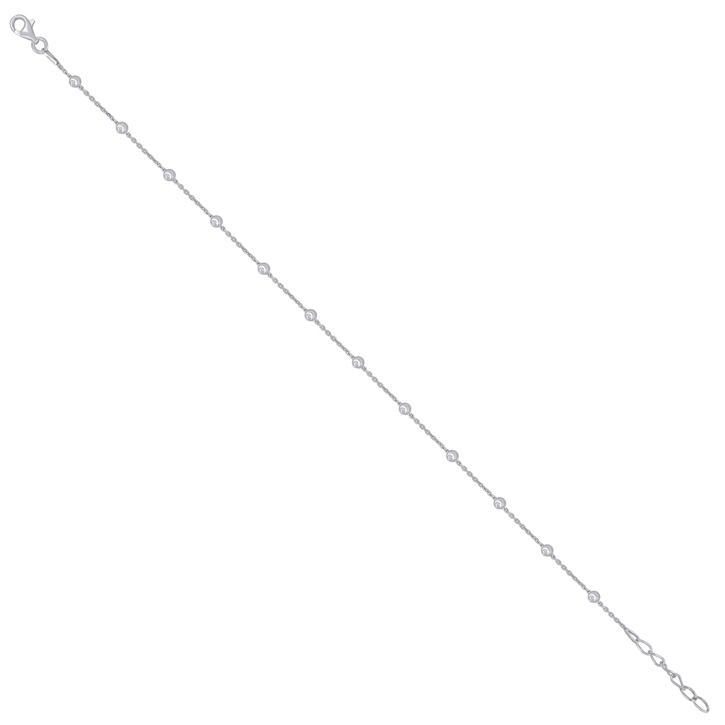 Sterling Silver Womens Station Round Chain Anklet 3 mm Size 10 Inches