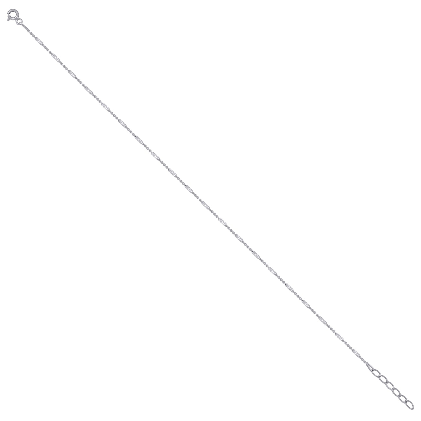 Sterling Silver Womens Tube Brite Chain Anklet 1.5 mm Size 10 Inches