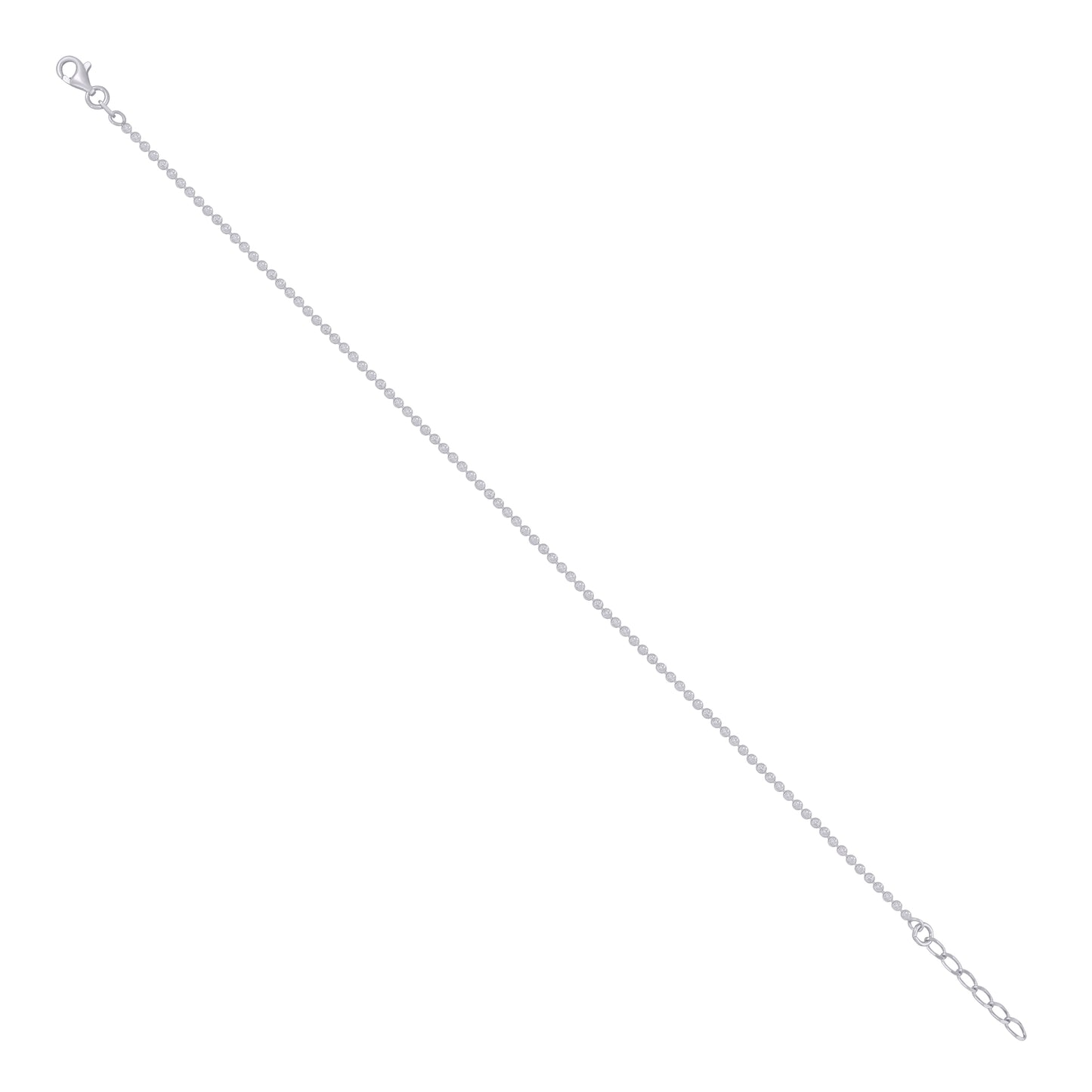Sterling Silver Womens Moon-Cut Chain Anklet 2 mm Size 10 Inches