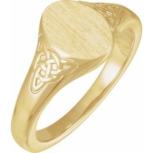 14K Yellow Gold Oval 9.87 X 6.28 Mm Brush Polished Celtic-Inspired Signet Ring Size 7
