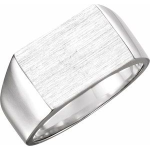 14K White Gold 15 X 11 Mm Brush Polished Signet Ring Size 11