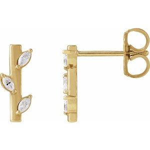 14K Yellow Gold Marquise 2.5 X 1.25 Mm 1/10 Ctw Natural Diamond Bar Earrings