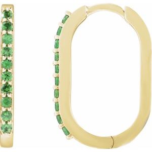 14K Yellow Gold 20 X 13.39 Mm 1.6 Mm Natural Tsavorite Garnet Round 1.5 Mm Pair Hinged Polished Natural Tsavorite Garnet Hoop Earrings