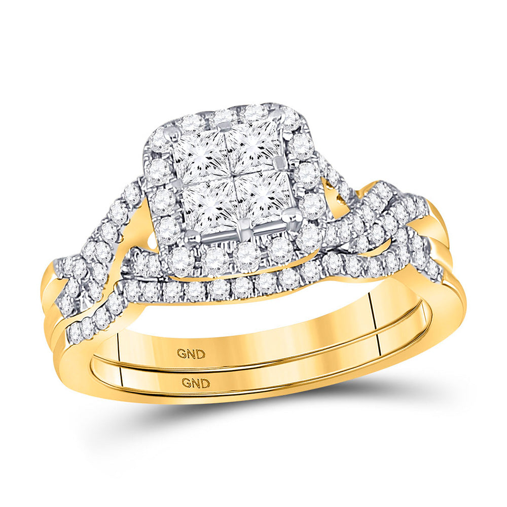 14K Yellow Or White Gold  Princess Diamond Bridal Wedding Ring Band Set 1 Cttw, Womens Size: 5-10