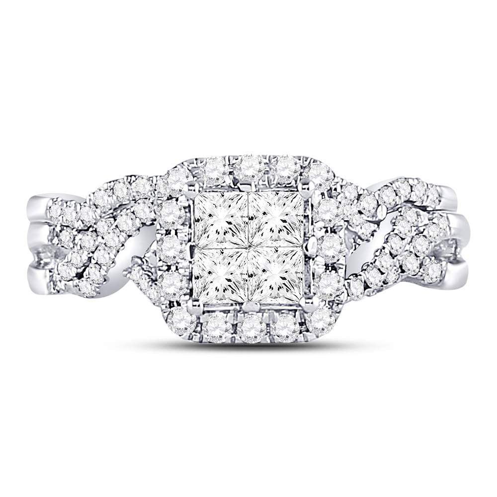 14K Yellow Or White Gold  Princess Diamond Bridal Wedding Ring Band Set 1 Cttw, Womens Size: 5-10