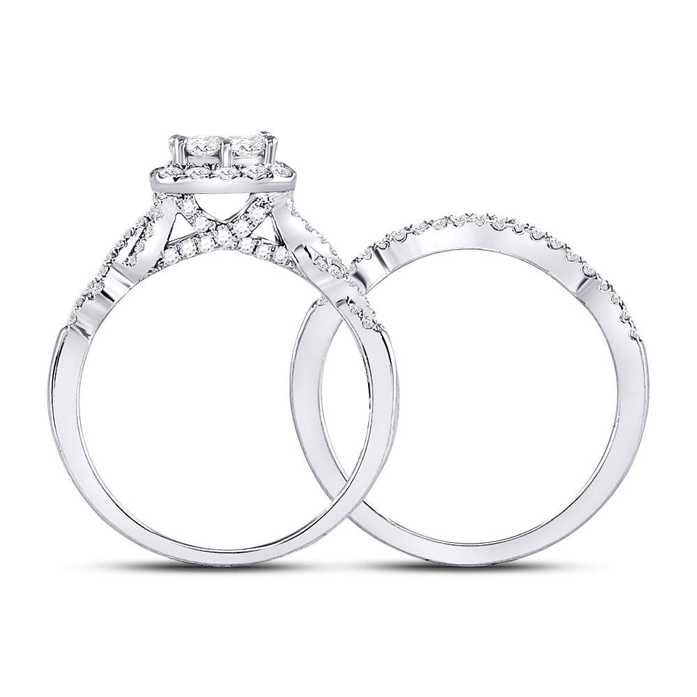 14K Yellow Or White Gold  Princess Diamond Bridal Wedding Ring Band Set 1 Cttw, Womens Size: 5-10